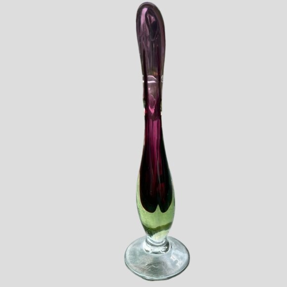 Murano Venetian Purple & Green Uranium Sommerso Glass Stem Vase Hand Blown - Picture 7 of 16